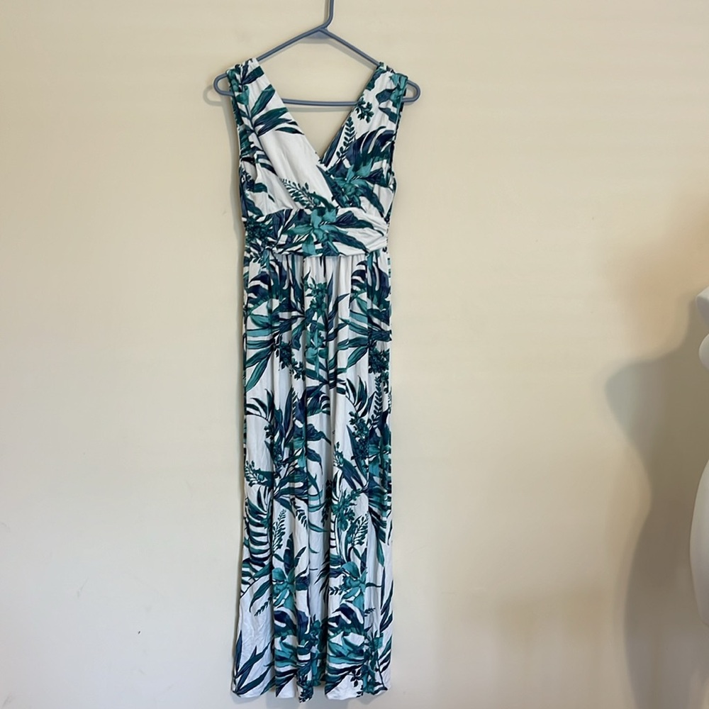 NEW Soma Goddess Tropical Print Maxi Dress in Teal & White size Small - Picture 7 of 10